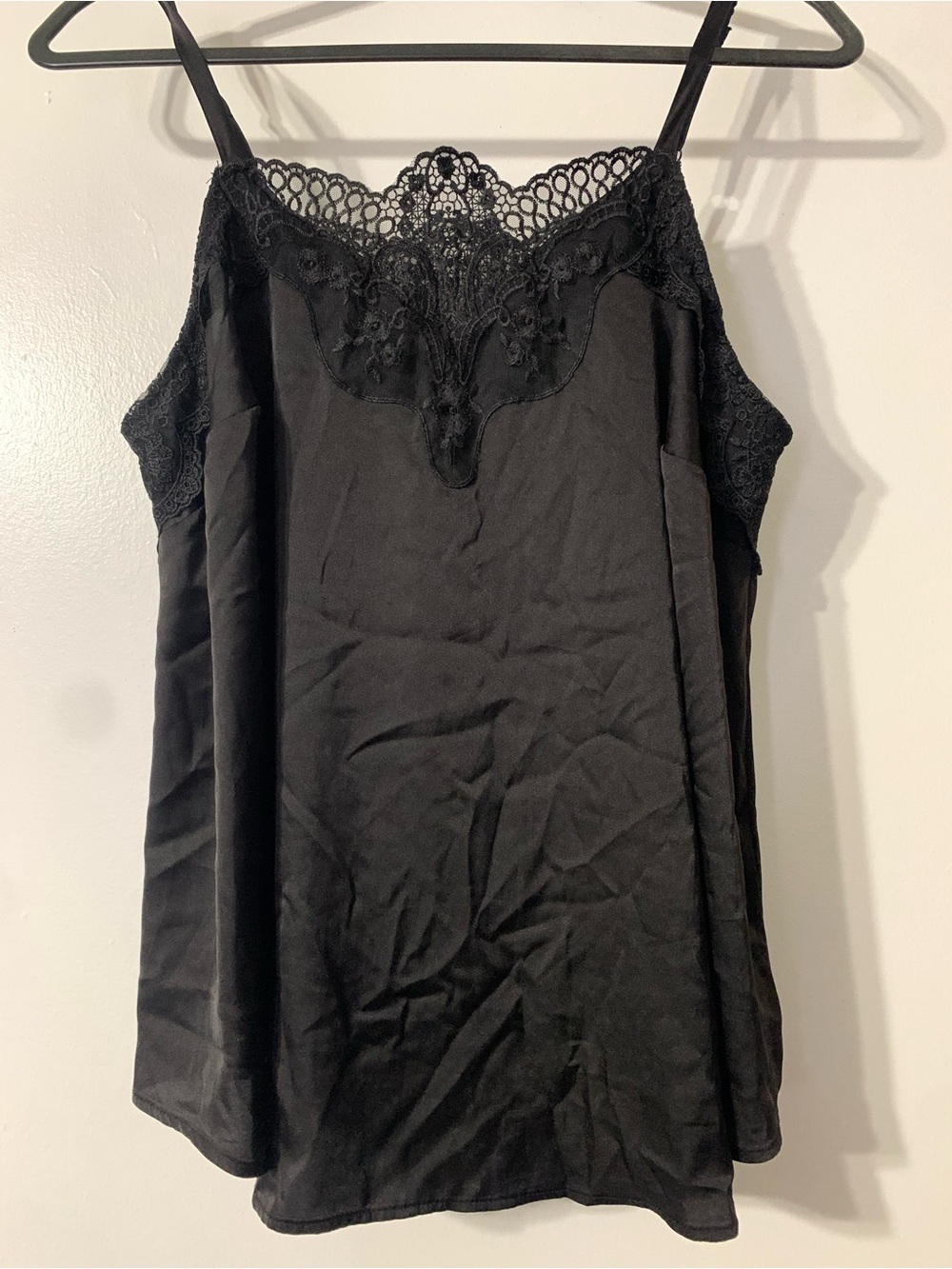 torrid Black Lace-Trim Satin Chemise Cami
